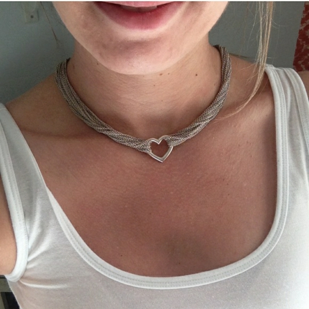 RARE Authentic Tiffany & Co. Choker Heart Mesh String Necklace